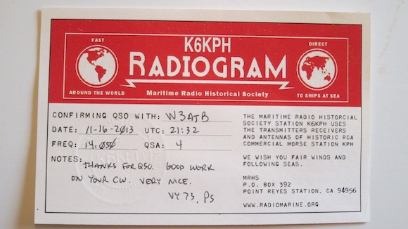 This is the official QSL card from K6KPH confirming my QSO. It was very exciting to see it in the mail!