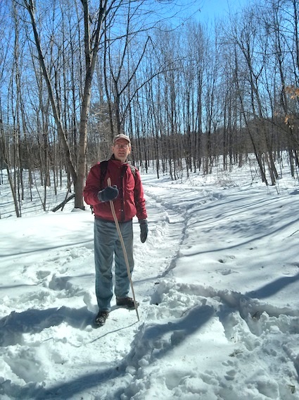 Here's Jim on the trail. If you stray from the path, you post hole down into the snow up past your knee! Photo credit: Tim Carter - W3ATB