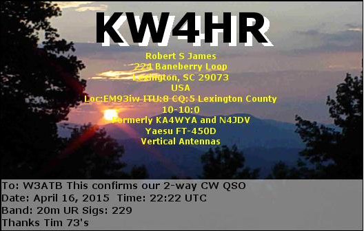 Here's the electronic QSL card Rob sent me after the QSO.