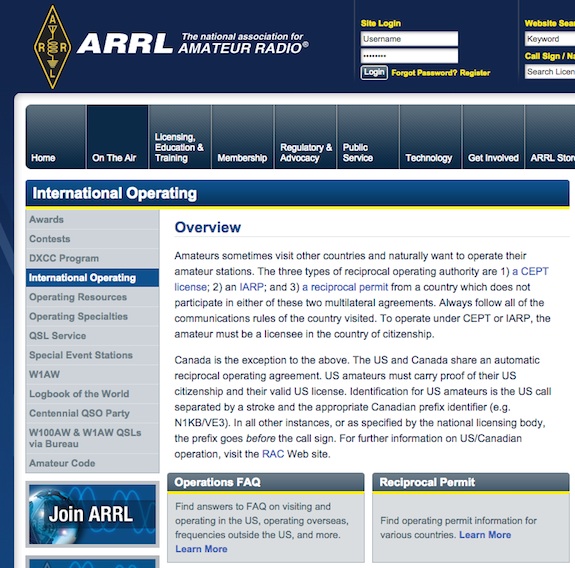 This is the section at the ARRL website that deals with International Operating. It's rich in facts and information. Image credit: ARRL.org