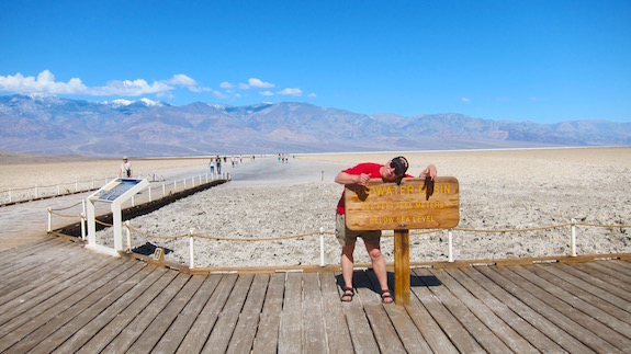 I'm at BadWater Basin - the lowest spot in the USA. Kelly and I walked out about 3/4 mile out onto the salt flat behind me. Don't tell anyone how beautiful Death Valley is. Talk up all the scorpions and rattlesnakes. Photo credit: Kelly Carter