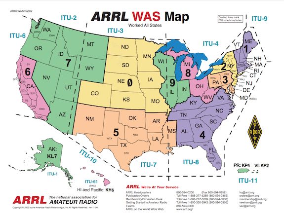 arrl was section map usa