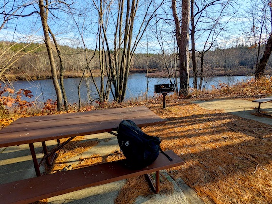 picnic table along pemigewasset river